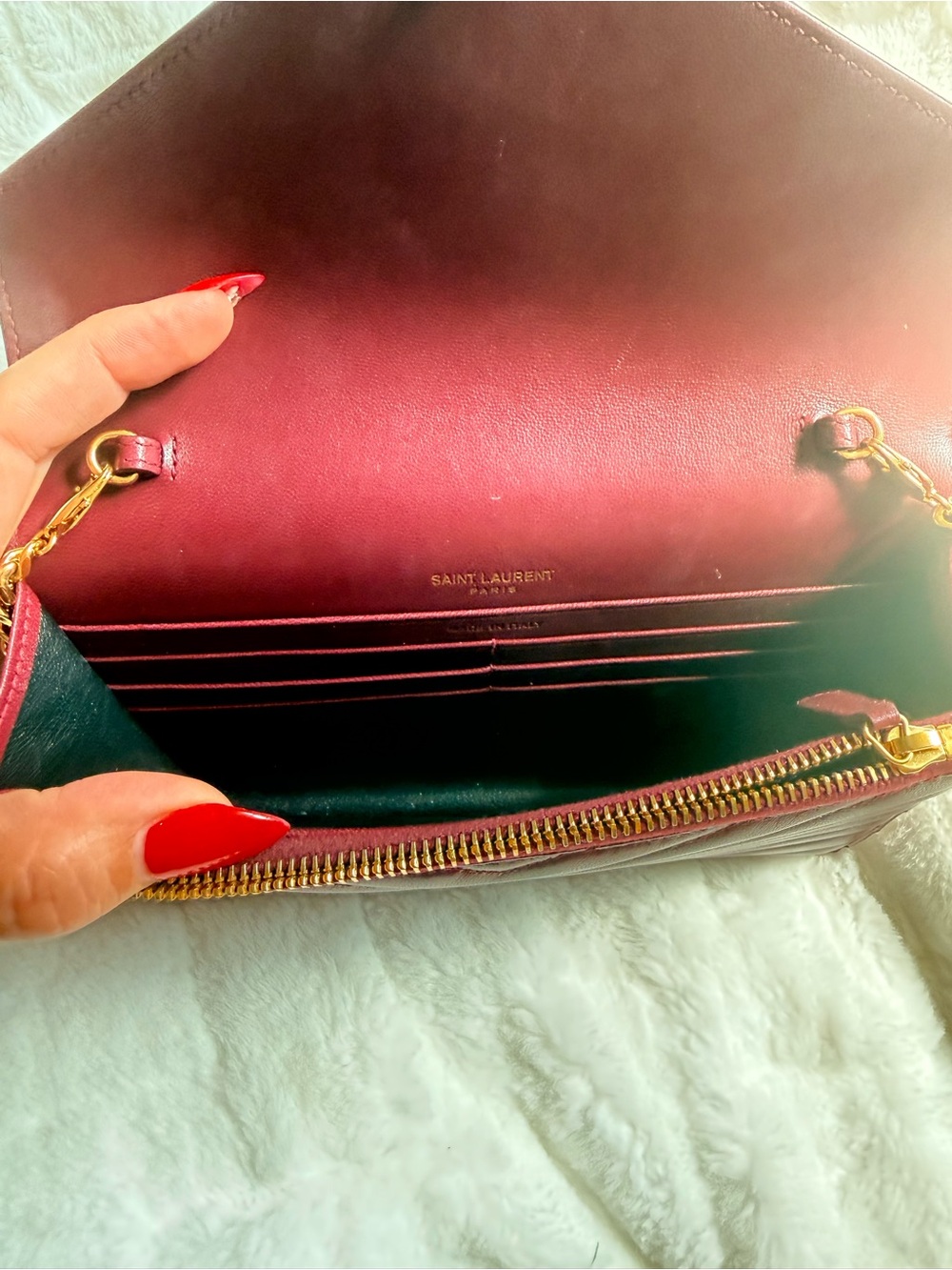 Saint Laurent Wine Quilted Chevron Leather Crossbody with Gold Hardware - Picture 2 of 3
